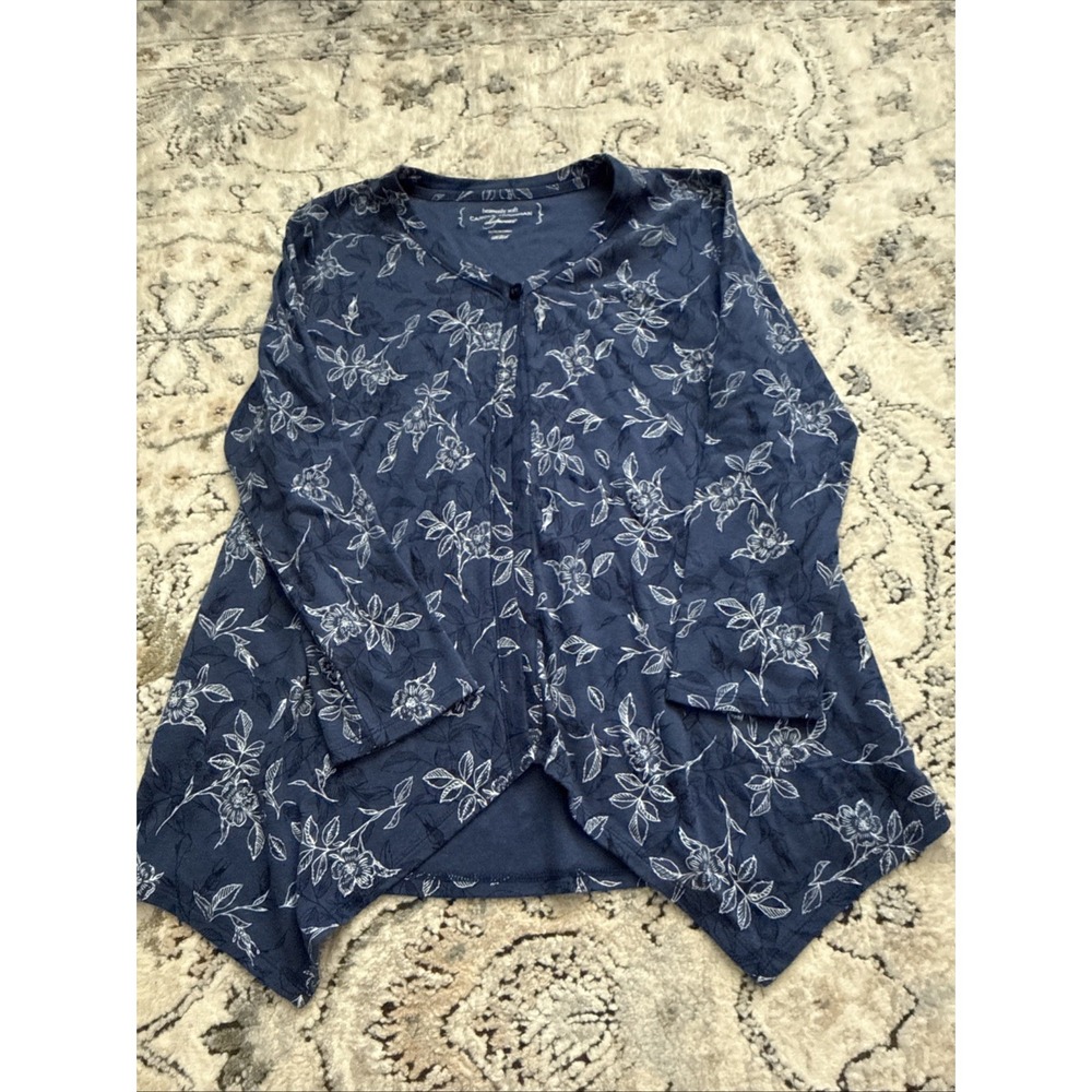 Carole Hochman Heavenly Soft One Button Front Cardigan Loungewear Petite XS Blue